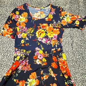 Navy Blue Floral Midi Dress